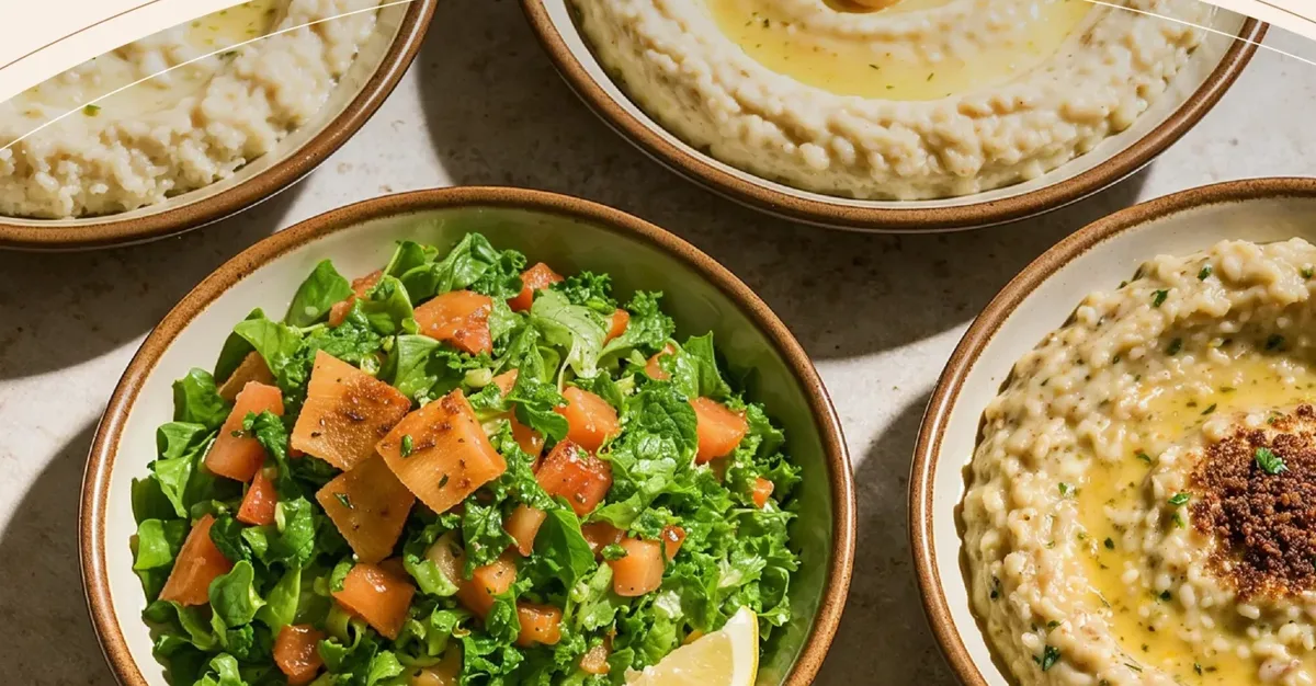 Fattoush, hummus et mutabal